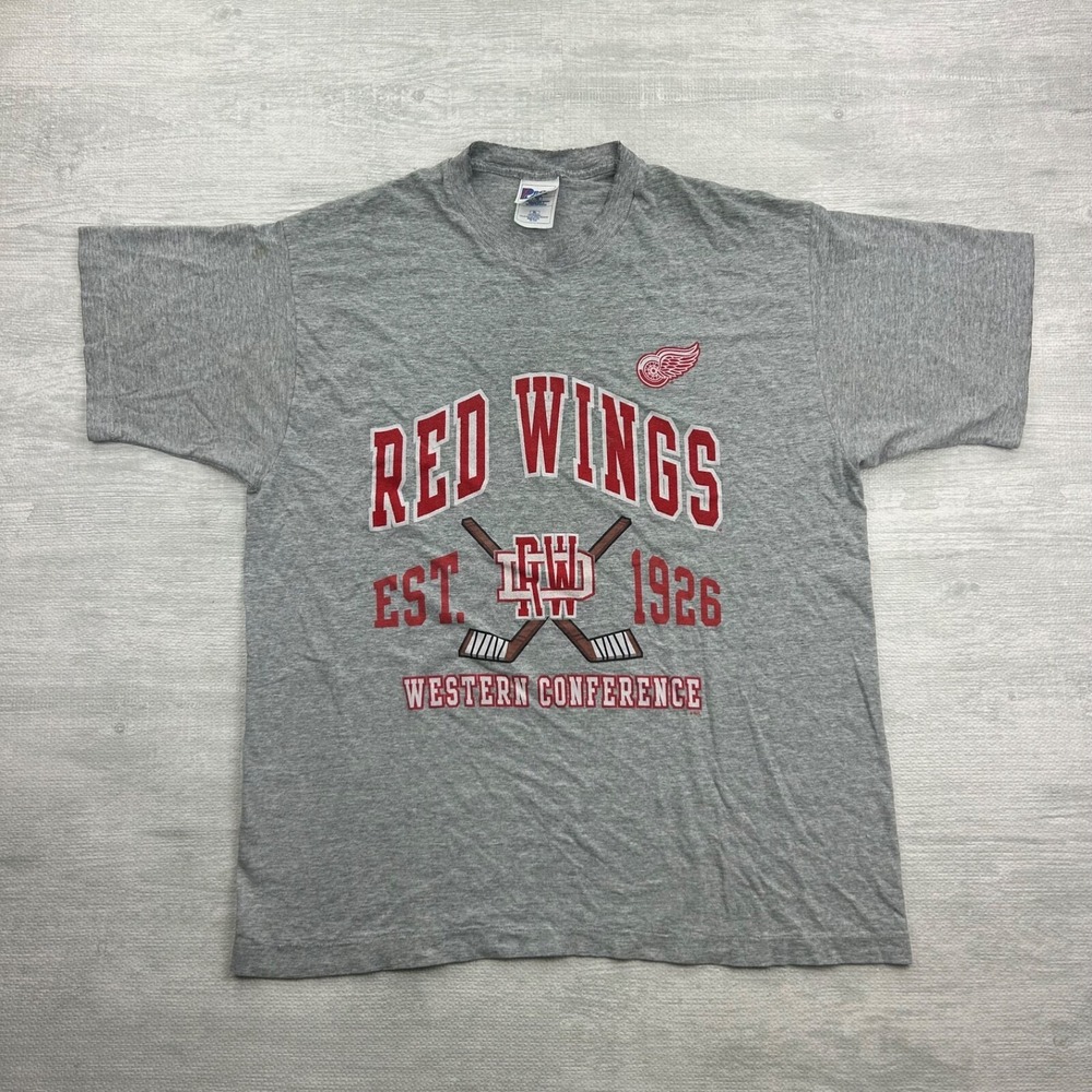 Vintage 90s Detroit Red Wings Pro Player Shirt Size XL Gray NHL Hockey Western